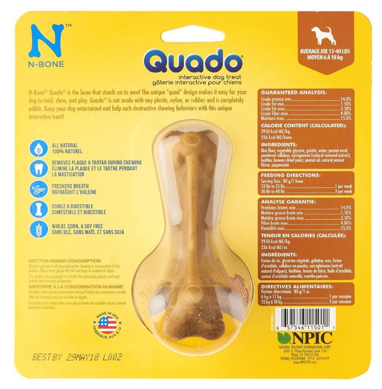 N Bone Quado Interactive Dental Dog Treat Peanut Butter Four Your Paws Only